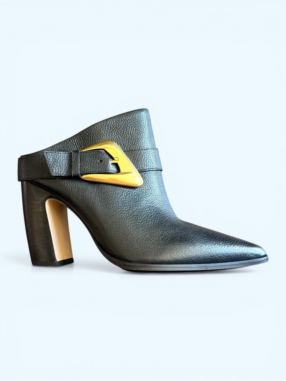 VINCE CAMUTO Bailey Black Leather Pointed Mule with Gold Buckle Size 8 NWOT